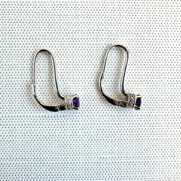 Sterling Silver Drop Earrings With Amethyst Stones For Pierced Ears 1" - Picture 5 of 11